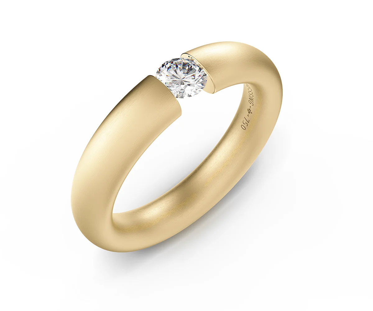Verlobungsringe Gelbgold 9 Niessing Spannring Oval, Modell N141793, 0.25ct Diamant, Emotion Satin Classic Yellow. Made in Germany. Exklusiv bei EVA Trauringwelten in Hagen.