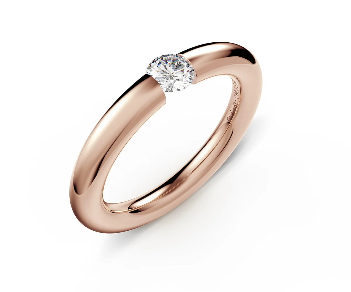 Verlobungsringe Rosewood 12 Niessing Spannring Rund Modell N141792 mit 0.25 Karat Diamant, Farbe Emotion Supla Grenadine, gefertigt in Deutschland. Exklusiv erhältlich bei EVA Trauringwelten in Hagen.