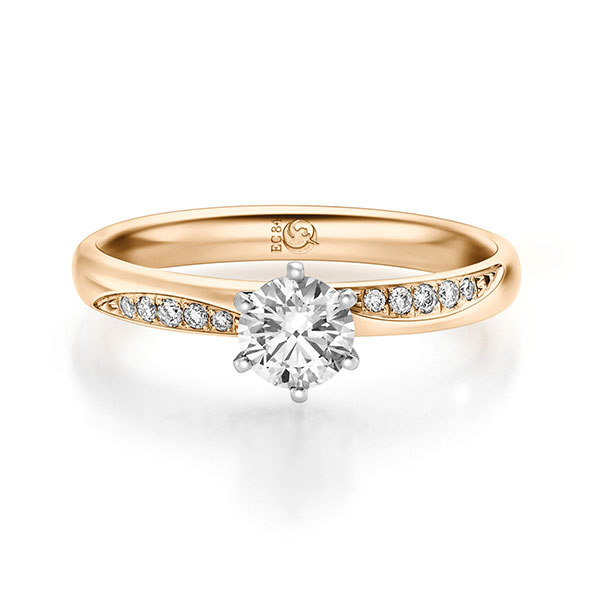 Verlobungsringe Roségold 9 Paar Roségold Trauringe 585, Rubin Modell RU-1717-4, mit insgesamt 0.572 Karat Diamanten (TW/SI). Deutsche Handwerkskunst, erhältlich bei EVA Trauringwelten in Hagen.